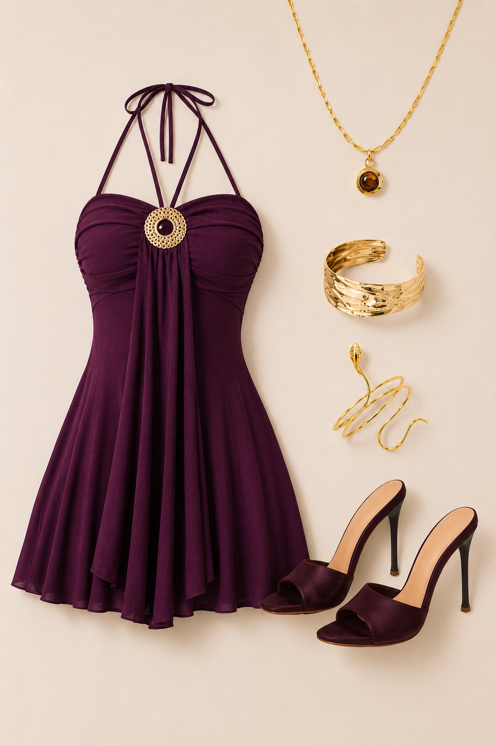 ✨ Plum Luxe Halter Mini Dress ✨